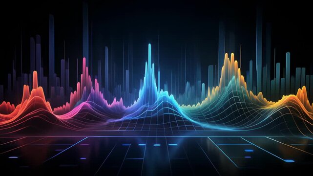 Vibrant data visualization with colorful waveform patterns