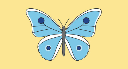 Cute Blue Butterfly on Yellow Background - Simple Flat Illustration © Ahda