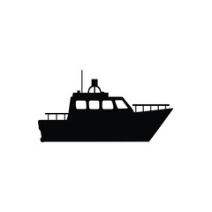 Obraz premium Patrol boat silhouette, maritime vessel, white background