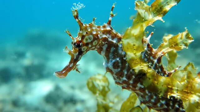 Intricate Leafy Seadragon Camouflaged in Vibrant Ocean Kelp