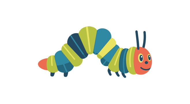 Cute Cartoon Caterpillar Character, Colorful Insect, Isolated on White