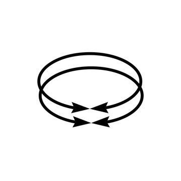 Two interlaced circular arrows icon. Dual semi circle arrows. Vector illustration. Semicircular curved thin long double ended arrows.