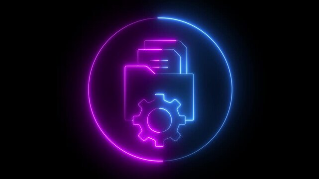 glowing neon Data management icon animation. file handling or data file documentation and customization setting symbol set. Suitable for technology, cloud computing, data management concepts designs.
