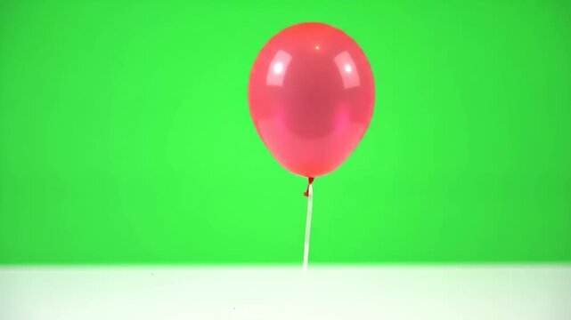 Red balloon on a green background with a white string tied to the knot