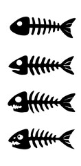 Black fish skeleton icon set in flat silhouette style isolated on white background.