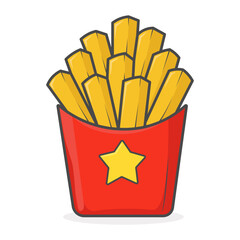 Cute french fries illustration in red package isolated on white background.