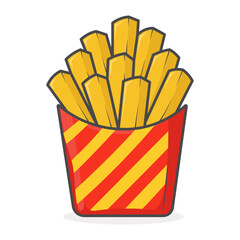 Cartoon fast food french fries in red box with simple flat design.