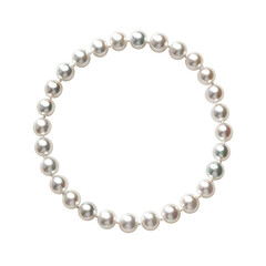 Obraz premium Elegant strand of lustrous white pearls arranged in a circular shape on a pure black background, showcasing their smooth surface and gentle sheen, perfect for luxury and fashion themes.