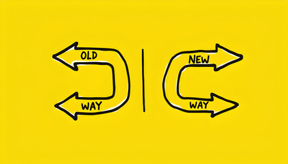 Choice of a way, old road or new way, template landing page form for web design and text placement, vector illustration black line arrows forward or backward