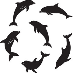 Dolphin Silhouette Set &ndash; Jumping Dolphin Black Vector Icons Isolated on White