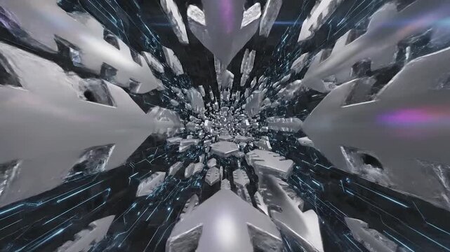 Abstract llic arrows moving through a futuristic digital tunnel