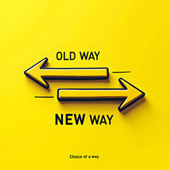 Choice of a way, old road or new way, template landing page form for web design and text placement, vector illustration black line arrows forward or backward