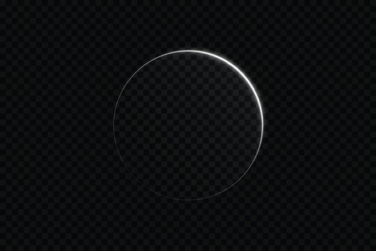 White neon glowing circular glass frame with transparent background futuristic light effect design
