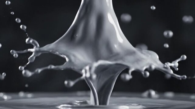 High-speed capture of white liquid splashing and forming an elegant crown