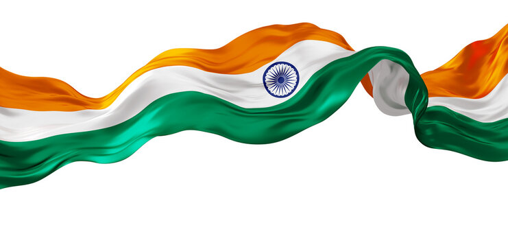 Indian or india flag ribbon flowing isolated on transparent background with copy space 3D render