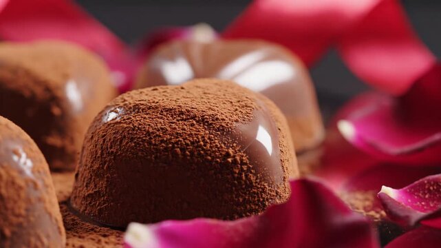 Chocolate Truffles With Cocoa Dust And Rose Petals