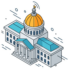 Fototapeta premium Isometric illustration of government building with dome and columns