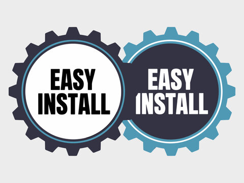 Easy install badge graphic illustration with interlocking gears representing business process and system integration simplified setup and quick deployment solution for technology and industry projects