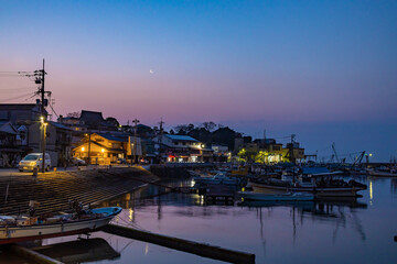 鞆の浦　漁港　夜明