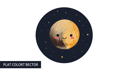 Cute Cartoon Pluto Planet Character Smiling in Space with Stars © Sifaul