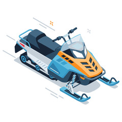 Naklejka premium Modern snowmobile design with blue and orange accents on white background. No editable stroke
