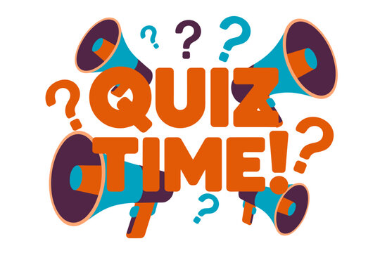 Quiz time announcement with megaphones and question marks for game show trivia event and educational challenges exciting entertainment concept graphic