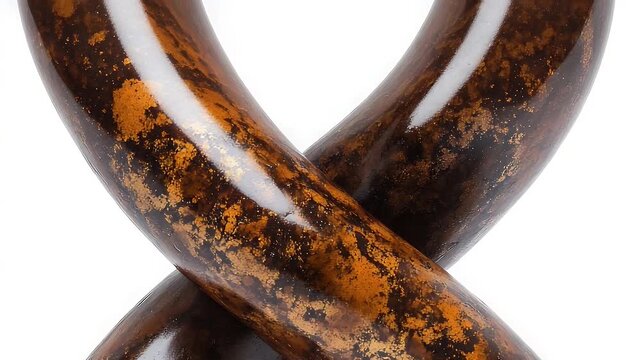Intersecting polished wood-like tubes with speckled gold texture