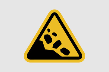 Obraz premium Falling rocks warning sign graphic symbol caution alert symbol for danger hazard zone area extreme risk symbol of landslide or rockfall danger warning symbol for safety information and hazard awarenes