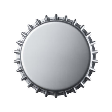 Close up of a silver bottle cap isolated on transparent background
