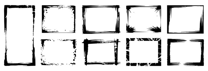 Black Grunge Border Frames Collection Distressed Rectangle Shapes Vector Set © Ahmed