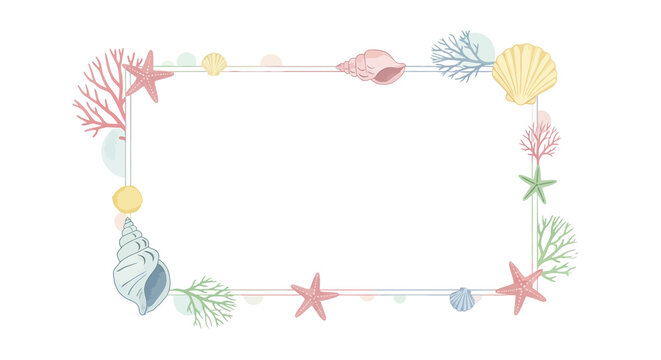 Cute ocean frame with sea creatures, hand drawn illustration, pastel sea, whimsical frame, watercolor elements.