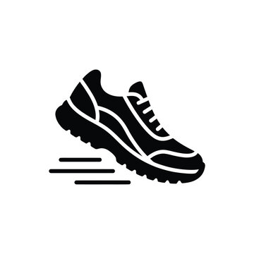 Simple black silhouette of a running shoe with speed lines