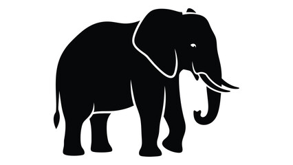 Fototapeta premium A majestic black and white illustration of an elephant with prominent tusks isolated on white background, Vector