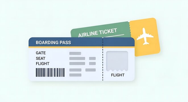 Essential air travel documents boarding pass and flight ticket icon for convenient travel planning and international journeys