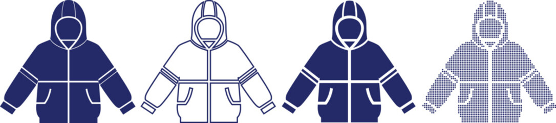 Winter jacket vector collection featuring various hoodie garment silhouettes for clothing design and fashion themes © Emongrapic