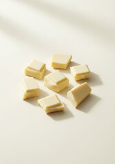 白背景に並んだホワイトチョコレートの塊（お菓子作り・素材・バレンタイン）
