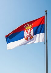 Serbia Flag Waving in Bright Daylight