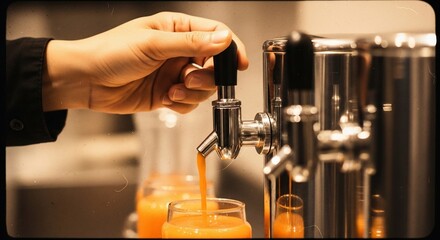 Bartender Pouring Beer from Tap into Glass.