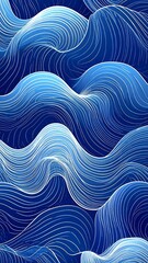Stylized flowing wave pattern in shades of blue and white lines