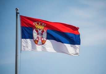Serbia Flag Waving in Bright Daylight