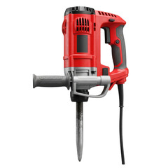 Powerful electric demolition hammer with side handle and chisel isolated on transparent background
