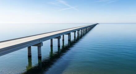 Obraz premium Long Bridge Extending Far into the Horizon Over Calm Ocean