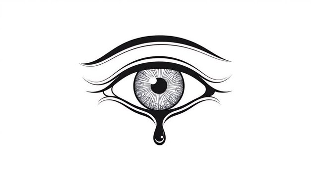 monochrome line art eye illustration with teardrop