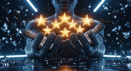 Man Holding Five Golden Stars.