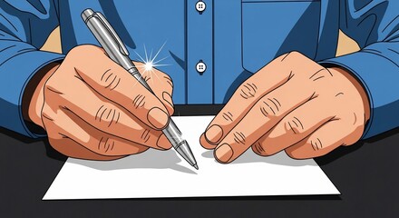 Man Signing Document with Pen.