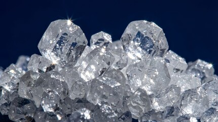 Obraz premium Rough Diamonds Crystal Pile Sparkle Macro Shot Blue Background