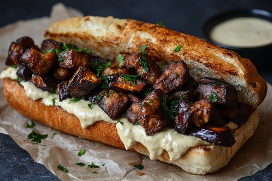 selective focus on vibrant israeli street food sandwich