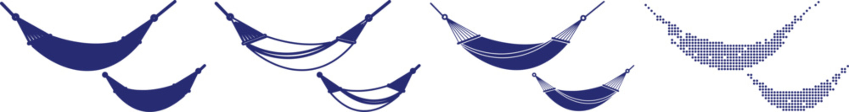 Set of blue hammocks in different styles against transparent background vector illustrations