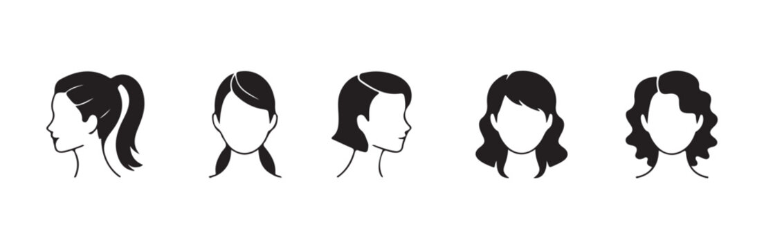 women's hairstyles vector collection including ponytail and layered cuts