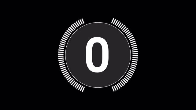 Five Seconds Countdown With White Digits on Soft Focus Computer Screen. Radial wipe countdown on transparent background. 4K Video Animation